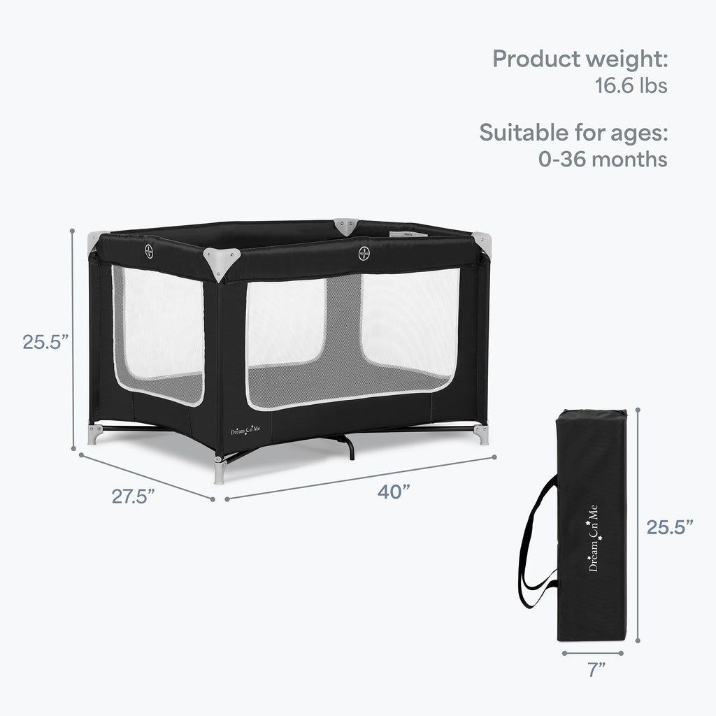 Dream On Me Zodiak Portable Playard, Compact for Travel, Carry Bag, Black | Removable Mattress Pad, Mesh Sides, Quick Fold, 30 Lb Limit - ASTM Tested for Infants & Toddlers, Indoor & Outdoor Use