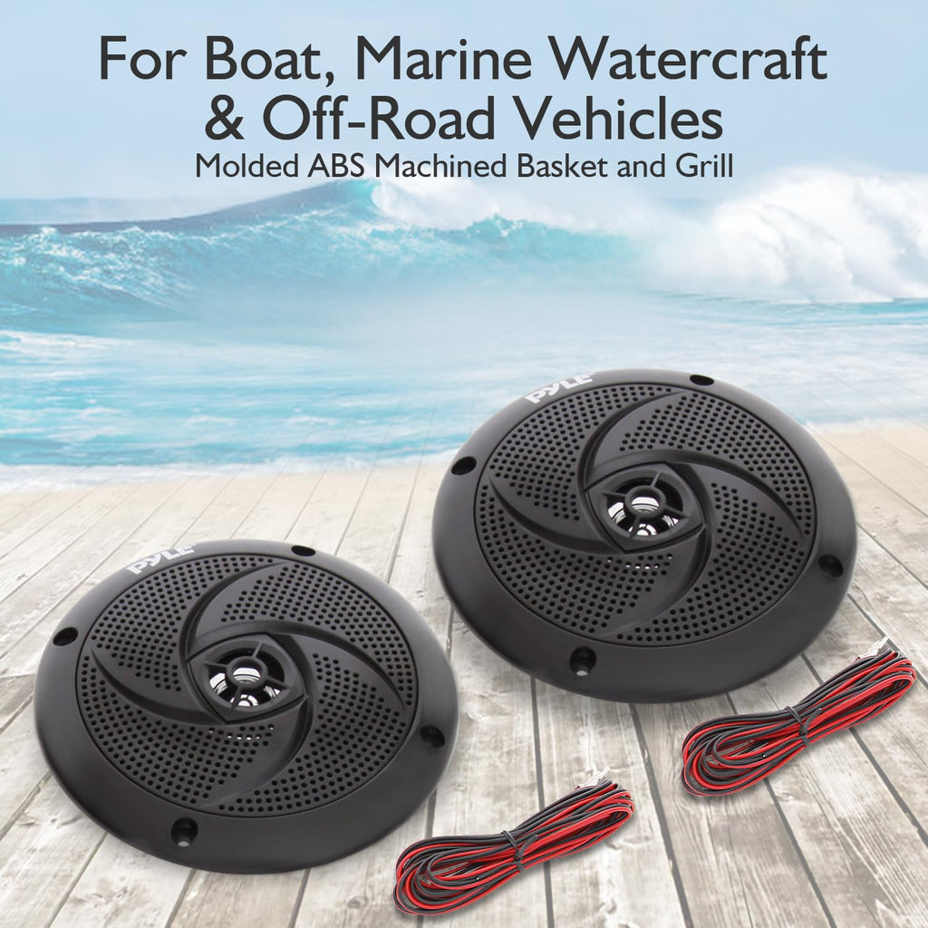 Low-Profile Waterproof Marine Speakers - 240W 6.5 Inch 2 Way 1 Pair Slim Style Waterproof and Weather Resistant Outdoor Audio Stereo Sound System, for Boat, Off-Road Vehicles - Pyle (Black)