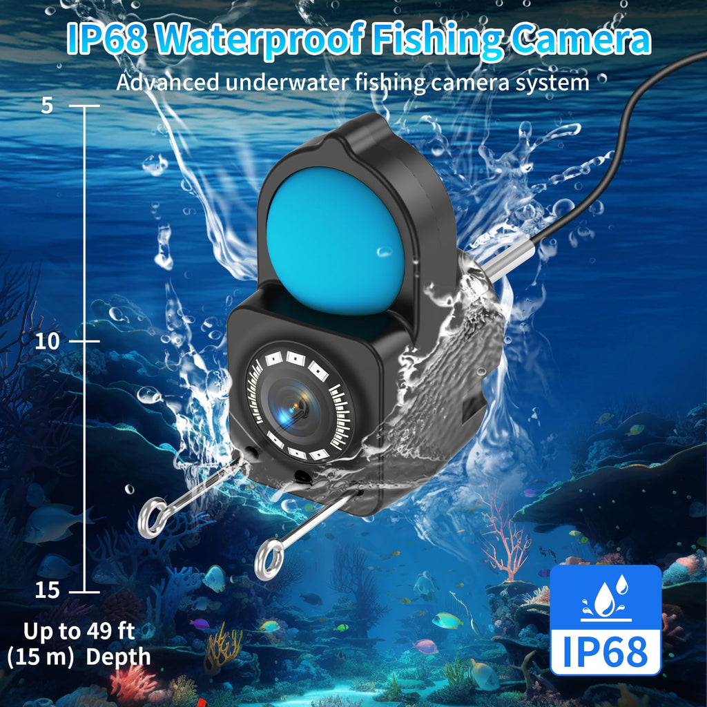 Underwater Fishing Camera TMACTIME 1080P HD, Portable Fish Finder with 4.3" LCD Display & Infrared Night Vision Light, IP68 Waterproof & 5000mAh, Fishing Camera for Ice Lake Boat Kayak Fishing - 15M