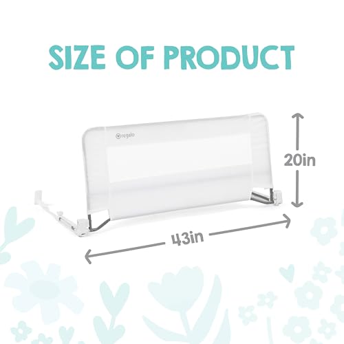 Regalo Swing Down Toddler Bed Rail Guard, NO Tools Required, Bed Rail for Toddlers with Patented Gap Guard, Toddler Bed Rail, Fits Twin, Full & Queen Beds, Bed Safety Rail for Kids Bed, 43” Long