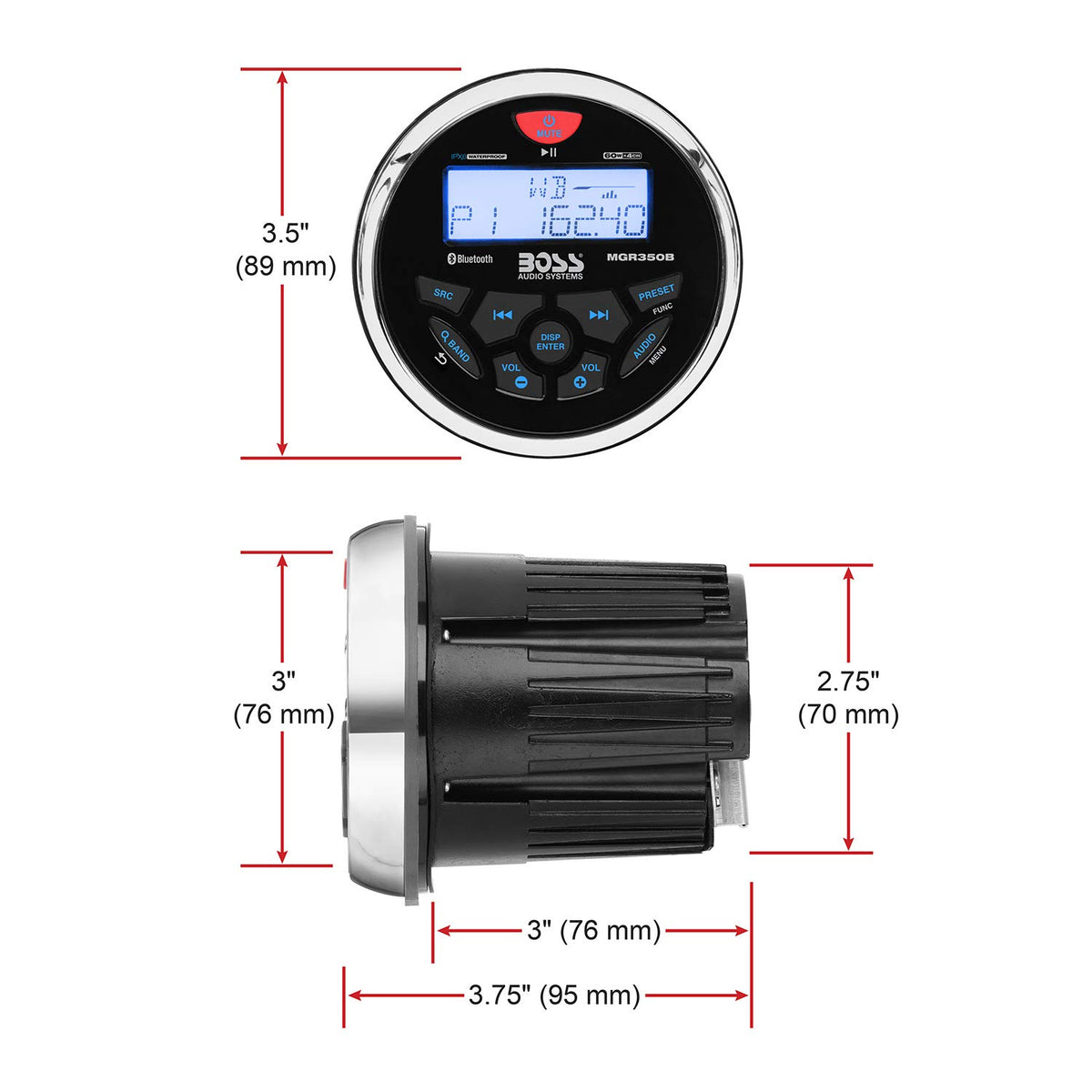 BOSS Audio Systems MGR350B Amplified Bluetooth Boat Gauge Receiver, No DVD