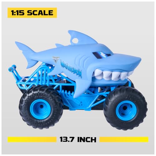 Monster Jam Chomping Megalodon RC Toy Monster Truck, 1:15 Scale | Remote Control Truck Toy, Chomping Action with Wheelies & Spins, Easy to Use Remote, Pretend Play Gifts for Kids Ages 4+