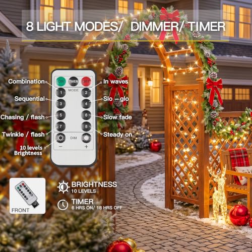 suddus Fairy Lights Battery Operated with Remote, 33ft 100 LED Dimmable Twinkle Lights with Timer, Waterproof Copper Wire String Lights for Bedroom, Christmas, Tree, Indoor Outdoor Decor (Warm White)