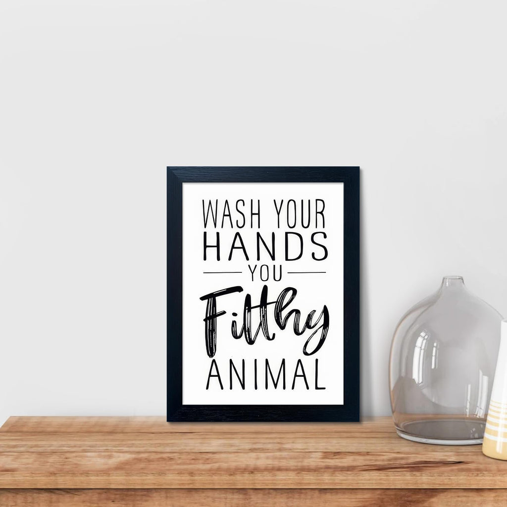 Bathroom Quotes Wall Decor, Black and White Bathroom Wall Art, Toilet Decor Signs Small Black Framed Canvas Art for Kid's Washroom