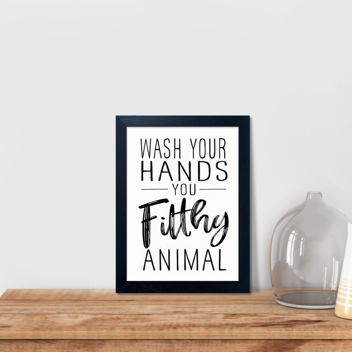 Bathroom Quotes Wall Decor, Black and White Bathroom Wall Art, Toilet Decor Signs Small Black Framed Canvas Art for Kid's Washroom