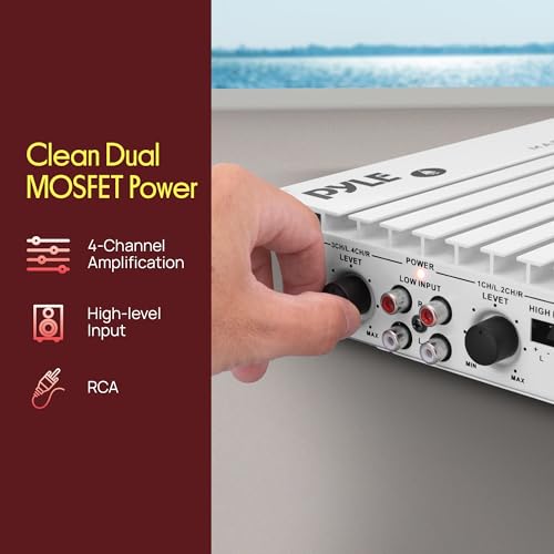 Pyle Hydra Marine 400W 4-Channel Waterproof Amplifier - PLMRA402 | 400W 4-Channel Marine Amplifier with IP-01 Waterproof Rating