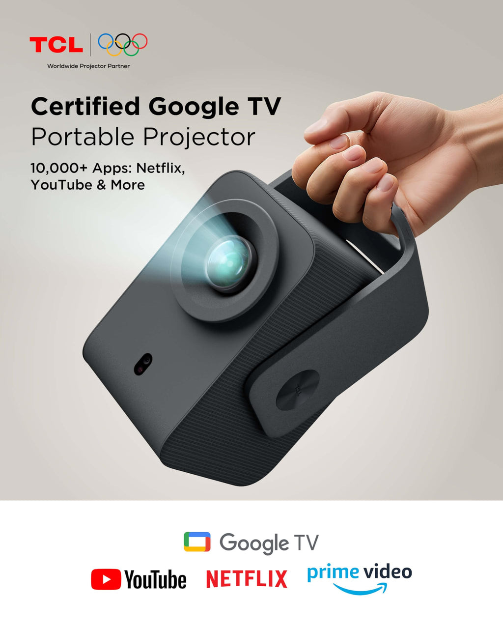 TCL C1 Smart Google TV Projector, WiFi and Bluetooth, 285° Rotating Gimbal | 1080P HDR10，Sealed Optical Engine, Auto Focus & Keystone, 4K Support, Dolby Audio, Portable for Home/Outdoor Movies
