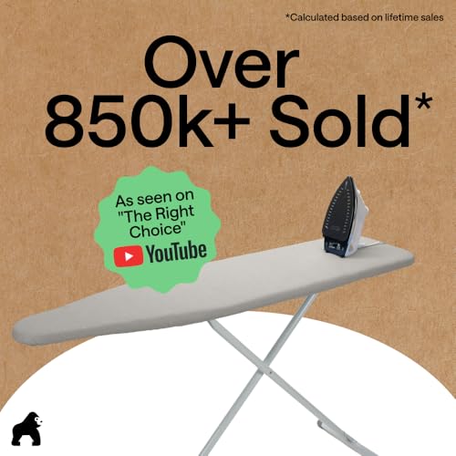 GORILLA GRIP Padded Ironing Board Cover, 15x54 Silver | Silicone Coating, 400°F Scorch and Stain Resistant, Fits Over Standard Size Board, Heavy Duty Hook and Loop Fastener Strap