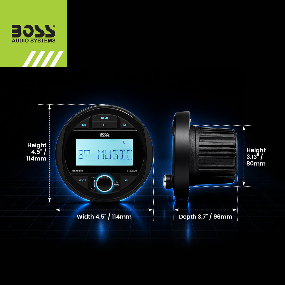 BOSS Audio Systems MGR300B Bluetooth Marine Stereo Gauge Receiver, No DVD