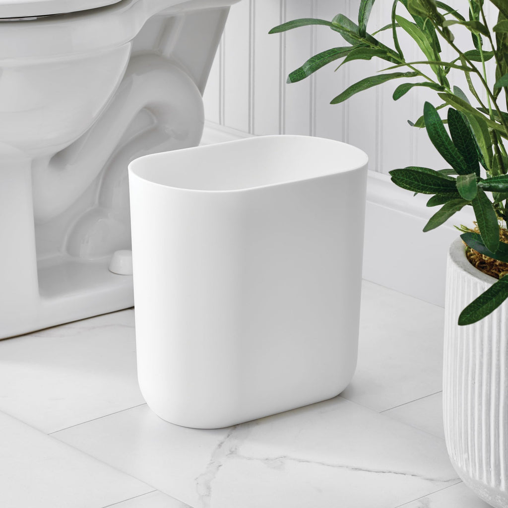 iDesign Small Slim Plastic Bathroom Trash Can, White | Bedroom, Office, Desk, Dorm