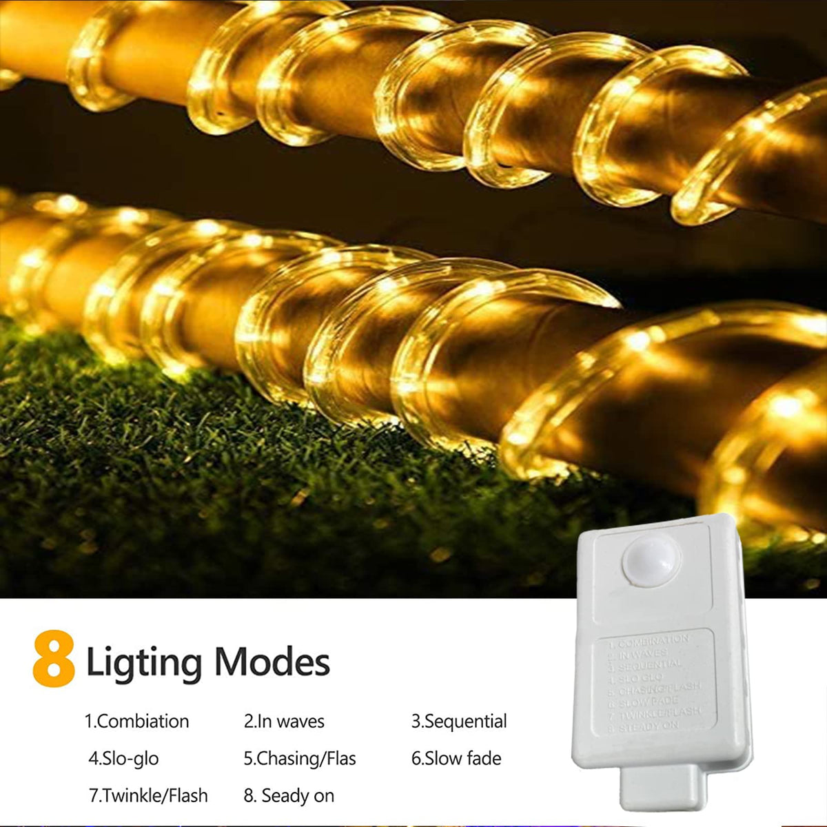 100ft LED Rope Lights Outdoor, 720 LED Connectable and Flexible Tube Lights with 8 Modes, Waterproof LED Rope Lighting for Garden, Patio, Pool, Bedroom, Party, Indoor Outdoor Decoration (Warm White)