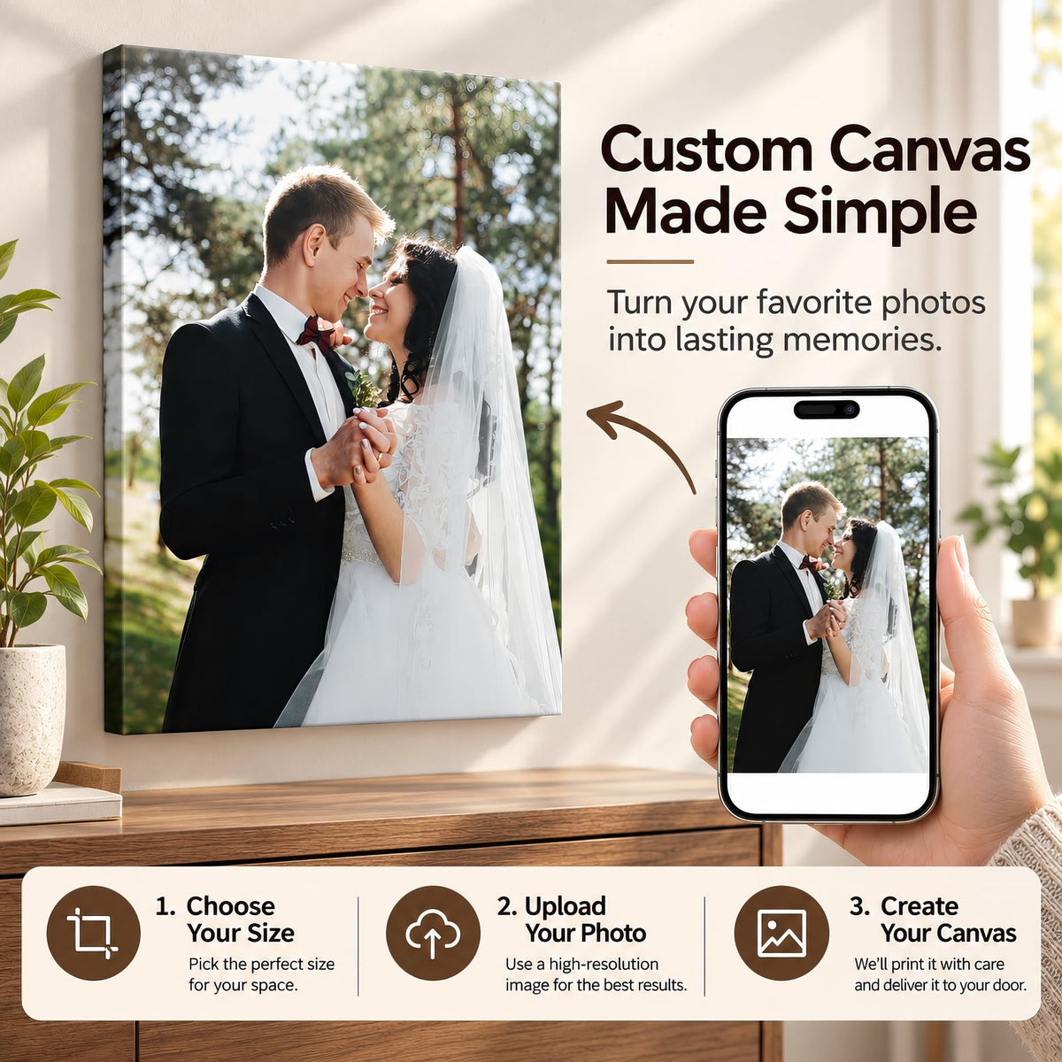 Custom Canvas Prints with Your Photo, Personalized Picture Wall Art 8x10in | Ship Next Day, Custom Photo Gifts for Mom Dad Pet Couple Family Wedding Anniversary, Floating Frame Available, Ready to Hang