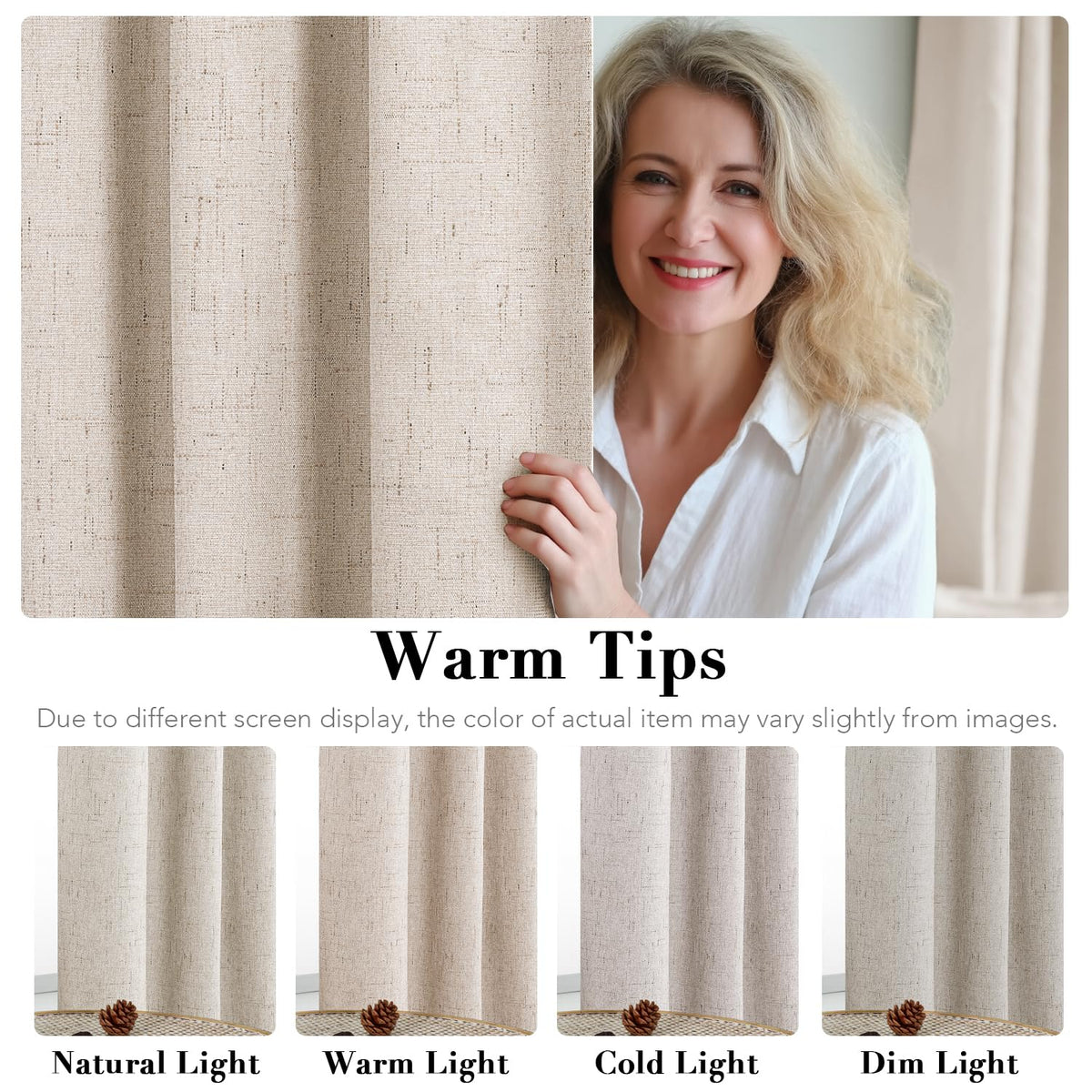 H.VERSAILTEX 100% Blackout Linen Curtains 84" L 2 Panels Natural | Total Black Out Drapes, Room Darkening Thermal Insulated, Grommet, GRS Certified, 52"W x 84"L Each for Bedroom/Living Room