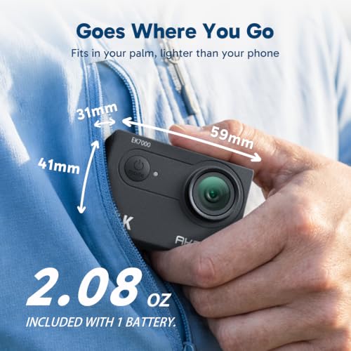 AKASO EK7000 4K30FPS 20MP WiFi Action Camera with EIS Ultra HD 131FT Waterproof Underwater Camera Remote Control 4X Zoom Support External Microphone Black