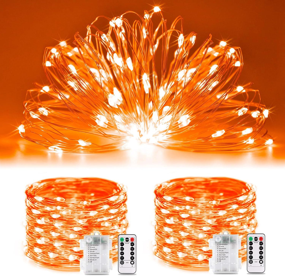 JMEXSUSS 2 Pack Orange Fairy Lights Battery Operated, Total 200 LED 66ft