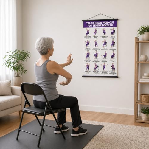 Tai Chi Chair Workout Chart, Chair Tai Chi for Seniors Poster, 16 x 24 Inch | Seated Tai Chi for Beginners: 16 Illustrated Chair Exercises for Balance, Flexibility and Mobility, Easy to Roll Up and Store