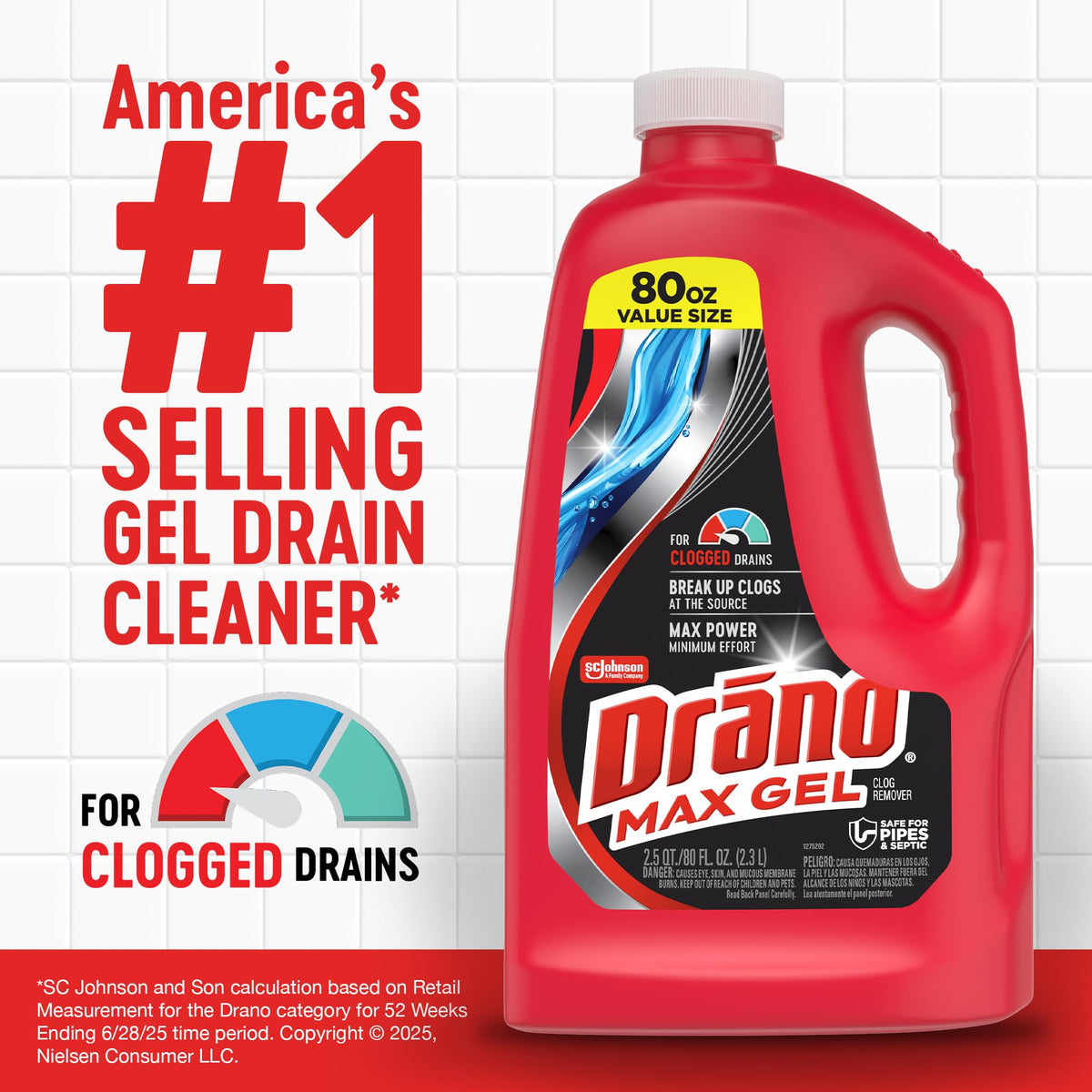 Drano Max Gel Drain Clog Remover & Cleaner, Safe for All Pipes, 80oz 2-Pack