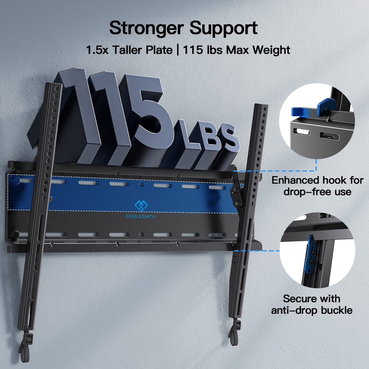 PERLESMITH Tilting TV Wall Mount for 23–60 inch TVs up to 115 lbs | Fits 16" Wood Stud, 1.2 inch Low Profile for Space Saving, Pull-Cord Release for Easy TV Removal, Max VESA 400x400mm