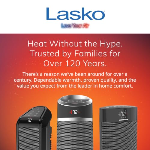 Lasko 23" Ceramic Tower Space Heater with Remote Control - Silver - 751320 | 1500W, Widespread Oscillation, 2 Heat Settings, Portable Tower Heater for Indoor Use and Office, Timer, Overheat Protection