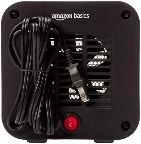 Amazon Basics Ceramic Portable Mini Space Heater for Office Desk, Indoor Use, Fast Heating, 500W, With Tip-Over Protection, Lightweight 1.4 lbs, Black, 5.87"D x 3.15"W x 5.95"H