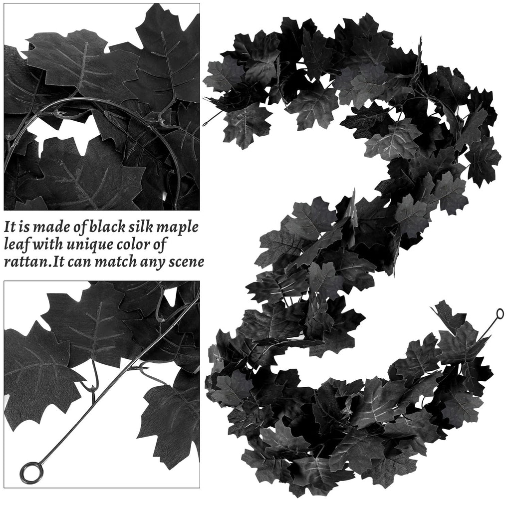2Pcs Black Maple Leaf Garland Halloween Artificial Fall Leave Vines | 11.8FT, Fall Floral Garlands Thanksgiving Decor for Home Wedding Party