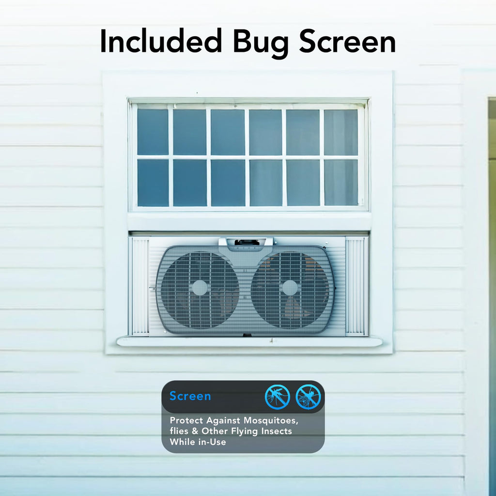 COMFORT ZONE Reversible Twin Window Fan with 3-Speeds & Expandable Width | Draw Cool Air In or Manually Reverse to Pull Warm Stale Air Out, Removeable Bug Screen, ETL Certified for Home and Kitchen