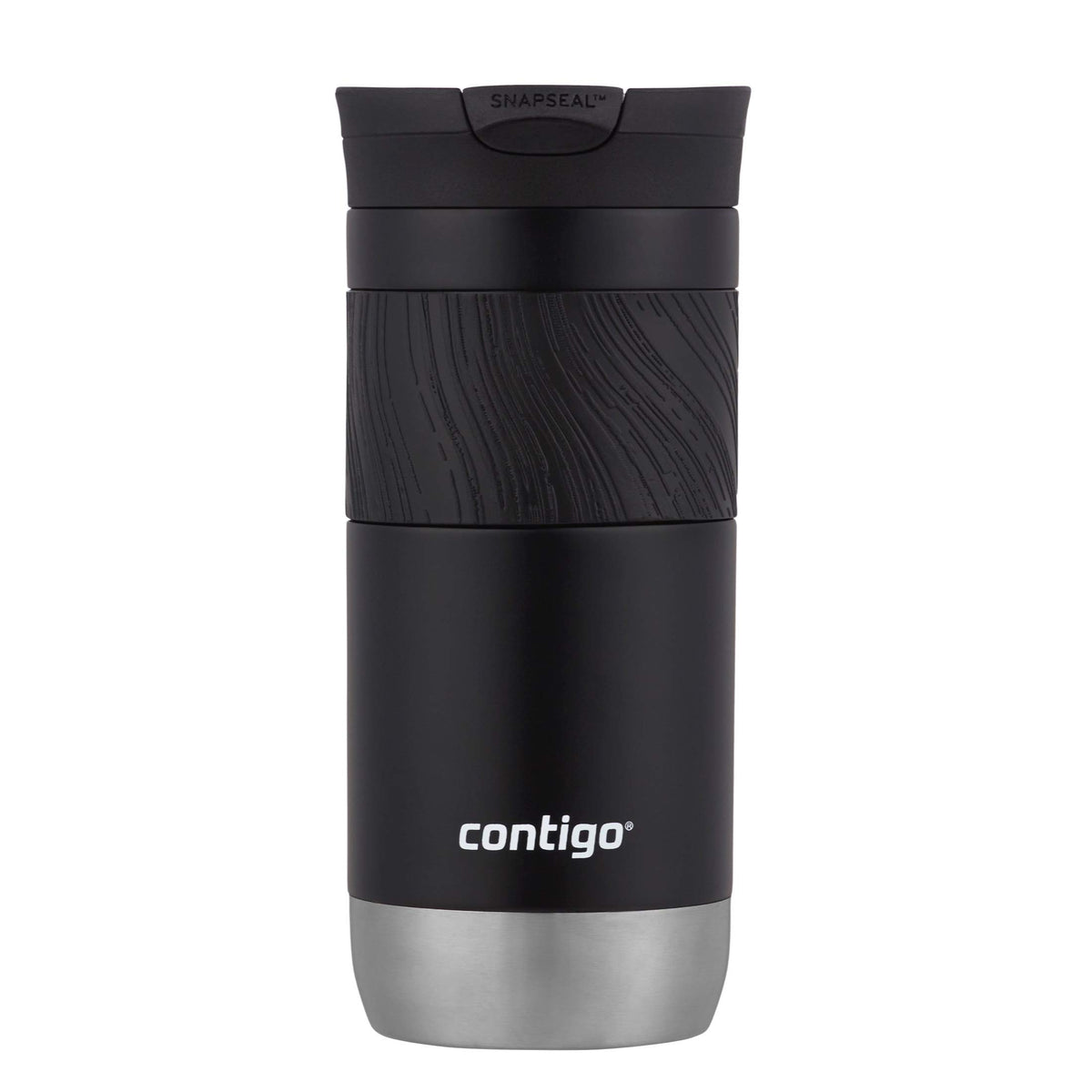 Contigo Byron Vacuum-Insulated Stainless Steel Travel Mug, Licorice, 16oz | Leak-Proof Lid, Thermalock Insulation, Hot 6 Hrs or Cold 12 Hrs, One-Handed Drinking, Textured Grip, Fits Car Cup Holders