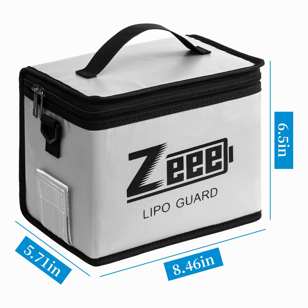 Zeee Fireproof Explosionproof Lipo Bag Battery Storage(8.46 x 6.5 x 5.71in) | Large Capacity Guard Pouch for Lipo Charge & Storage