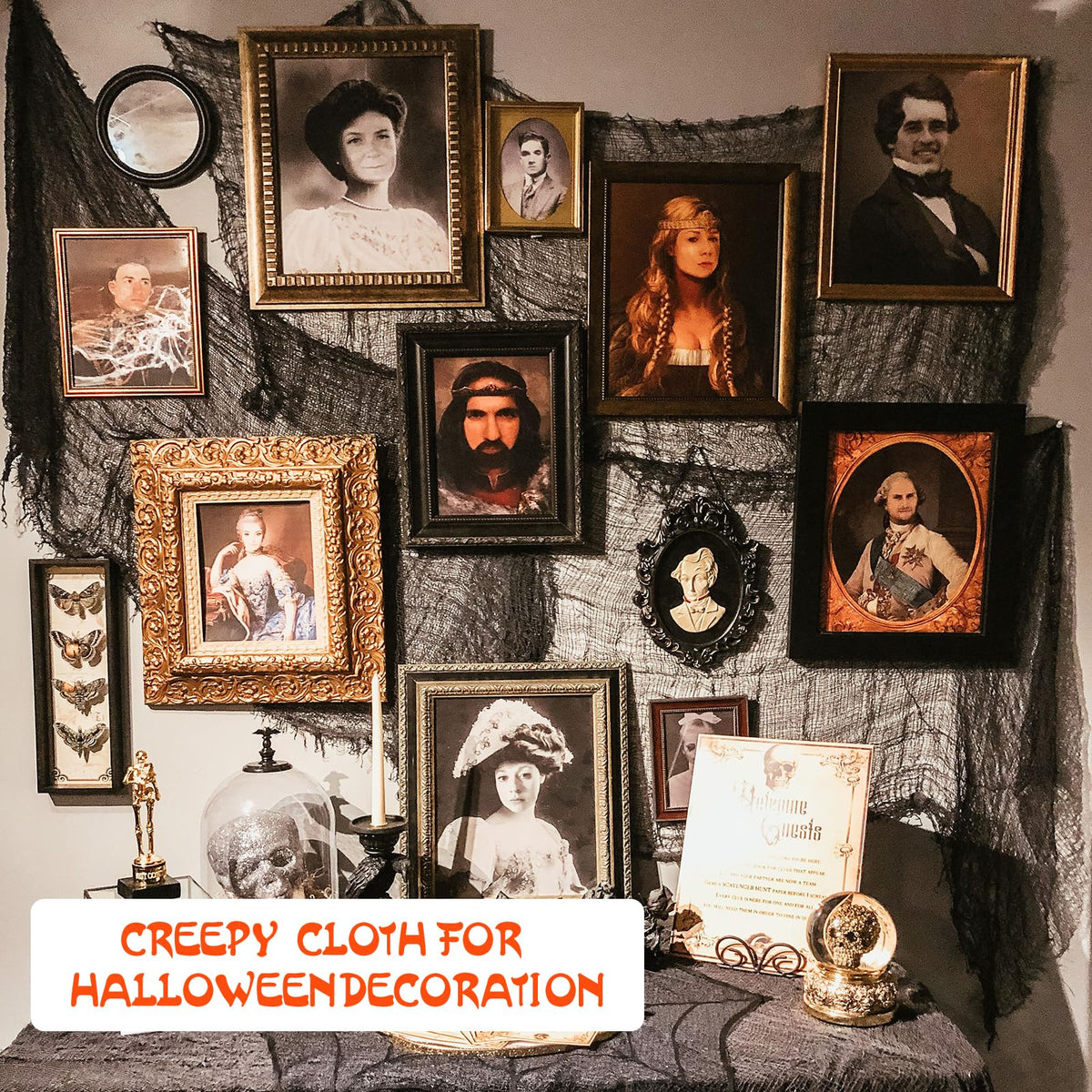 Mcupper 6-Pack 30 x 72 inches Halloween Creepy Cloth Decorations, Black | Halloween Gauze Fabric for Spooky Party, Haunted House, Indoor, Outdoor, Yard Decor