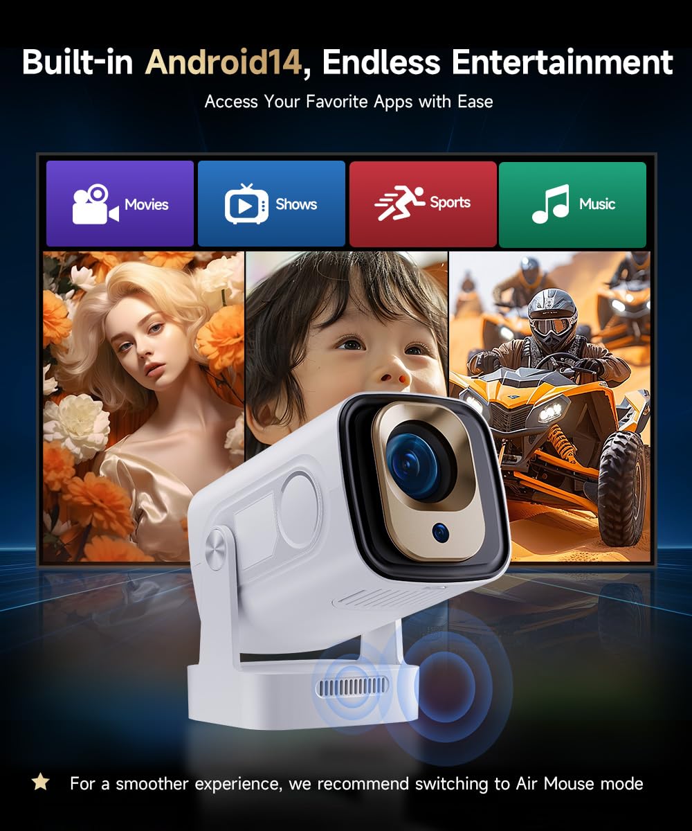 【Auto Focus&1080P】Magcubic Mini Smart Projector 4K Support, Built in Apps | Portable Projector with Wifi 6 and Bluetooth 5.4, Auto Keystone, 5W Speaker, Android 14, Voice Control, Home Movie Proyector