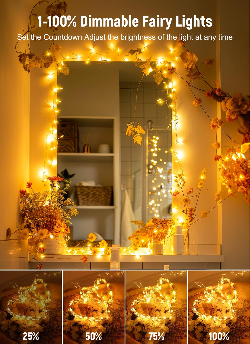 Minetom Twinkle Fairy Lights Plug in, 33ft 100 LEDs USB String Lights | with Remote and Timer, Waterproof 8 Modes for Bedroom Indoor Wreath DIY Wedding Holiday Christmas Decorations, Warm White