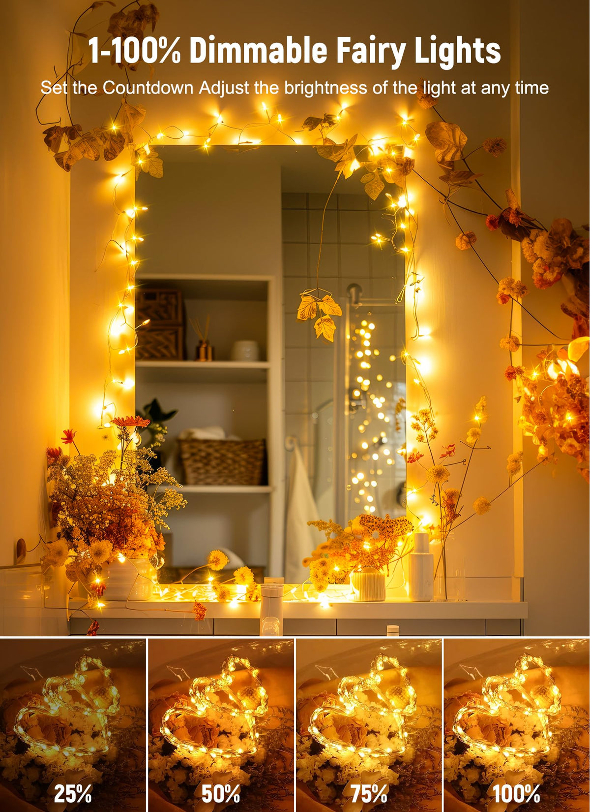 Minetom Twinkle Fairy Lights Plug in, 33ft 100 LEDs USB String Lights | with Remote and Timer, Waterproof 8 Modes for Bedroom Indoor Wreath DIY Wedding Holiday Christmas Decorations, Warm White