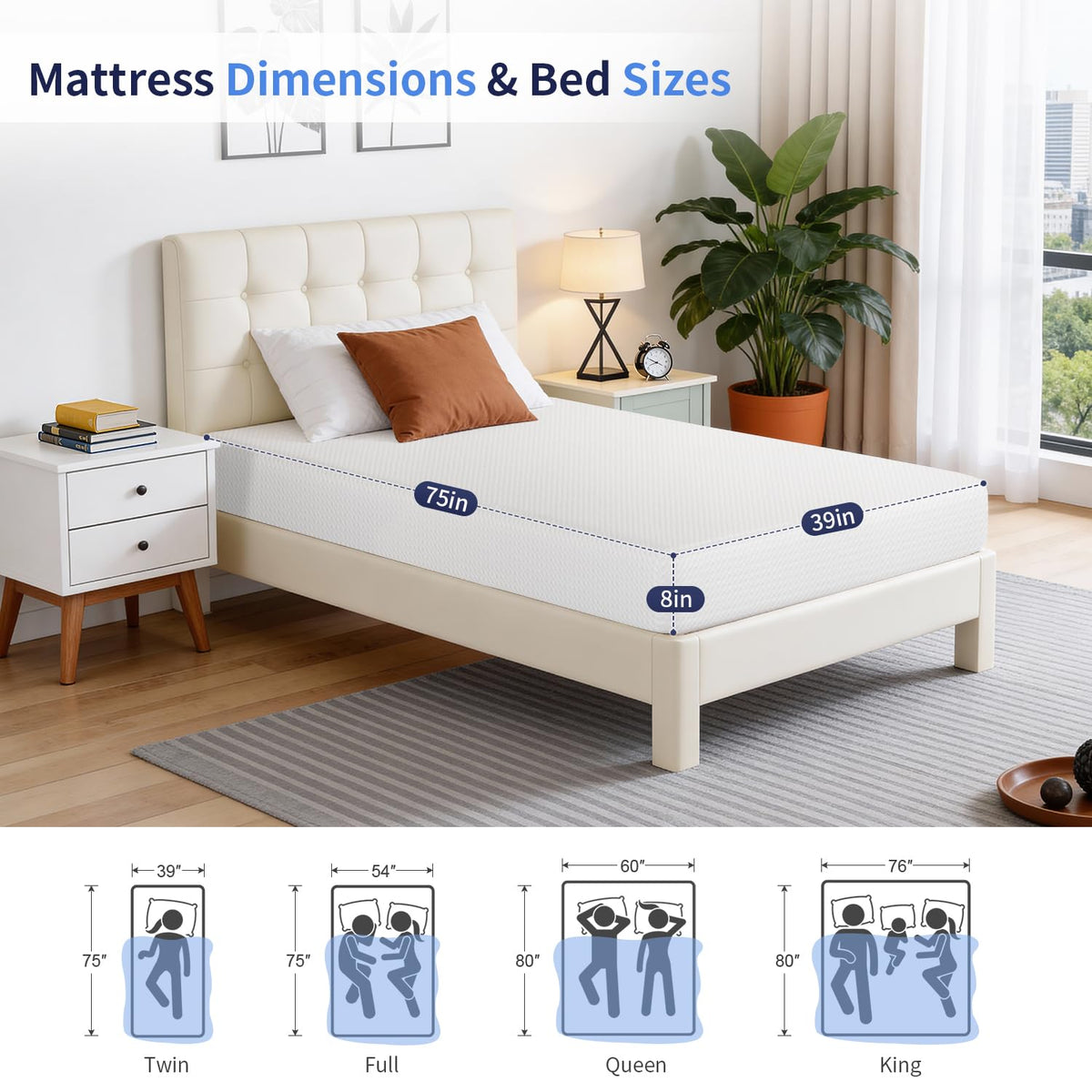 FDW | 8 Inch Twin Mattress | Medium Firm | Gel Memory Foam | White | Dual Construction | Pressure Relief, Cooling Foam, Removable and Washable Cover | Bed in a Box, CertiPUR-US Certified
