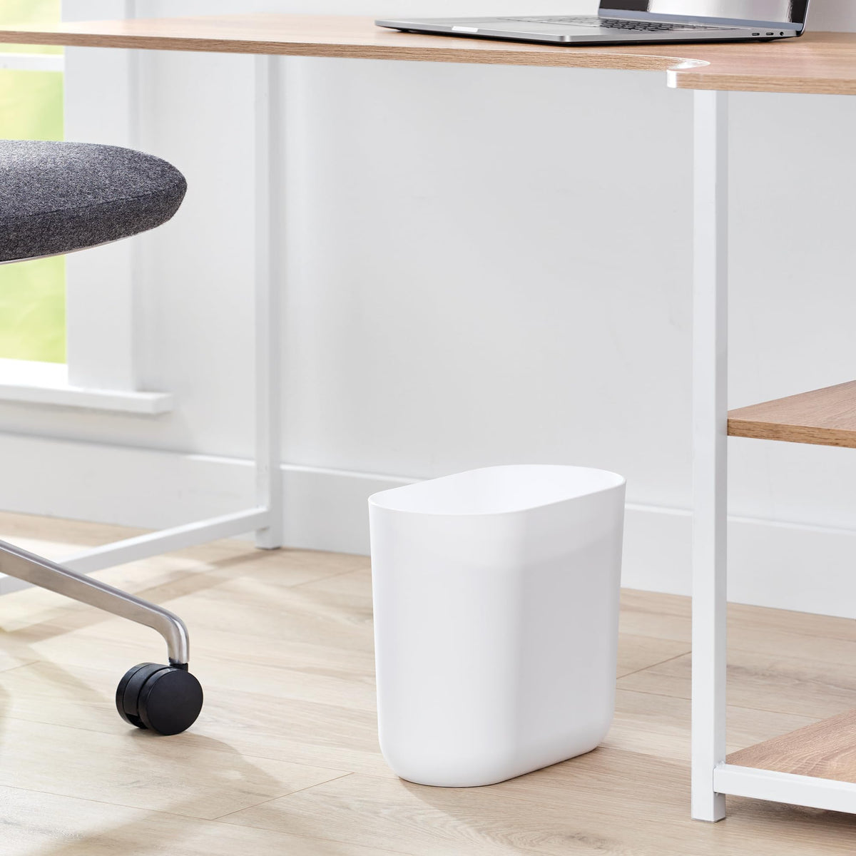 iDesign Small Slim Plastic Bathroom Trash Can, White | Bedroom, Office, Desk, Dorm
