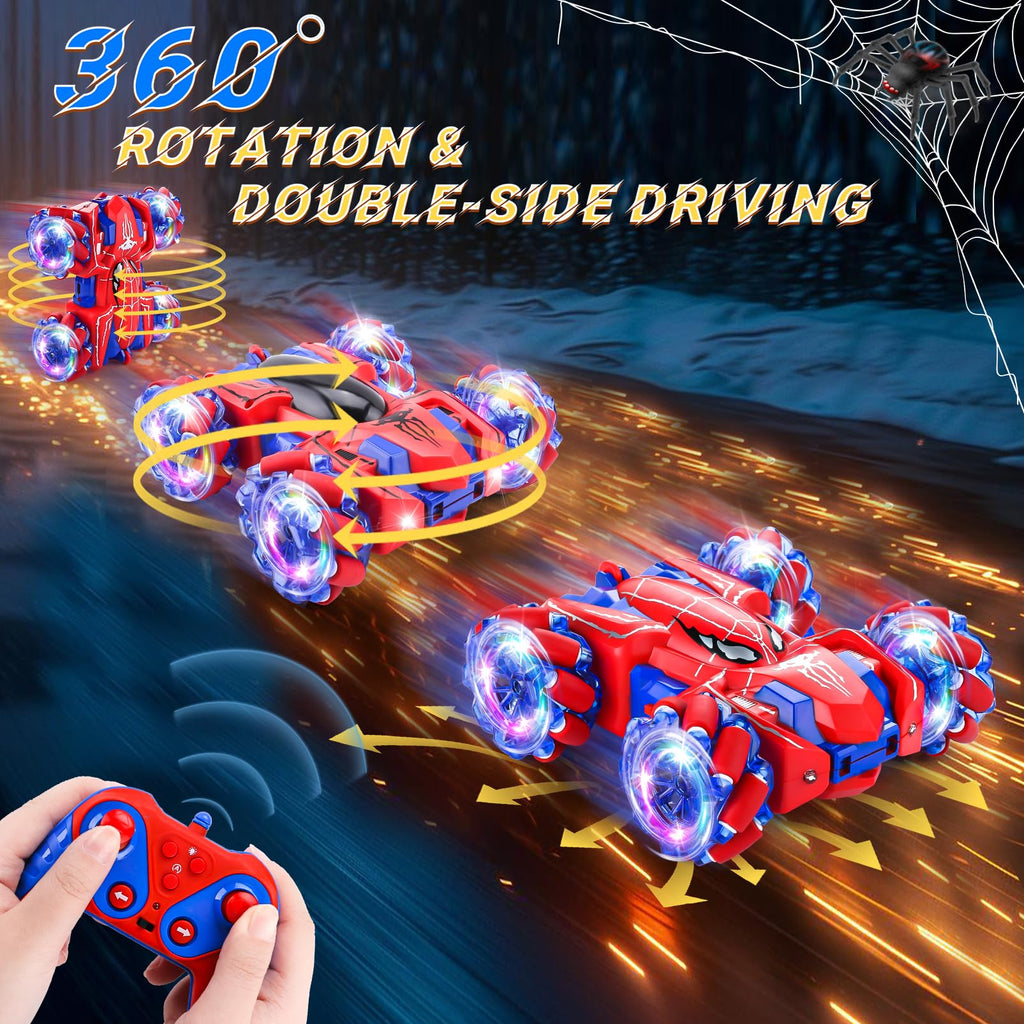 Spider Remote Control Car Headlight Double Sided Off-Road 360° Rotating Car | 2.4Ghz Rechargeable RC Stunt Car 4WD RC Drift Stunt Car for Boys Indoor Outdoor Toys 4-6 5-7 8-13