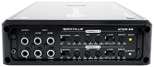 Rockville Atom 8B Black 8-Channel Marine/Boat Amplifier Amp | 3500W Peak, 880W RMS, Bluetooth, 4/6/8-Channel Configurable, Class D, Dual 50-250Hz Crossovers, RCA Line Output