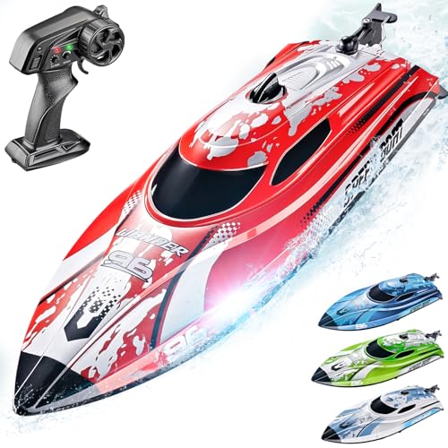 BEZGAR RC Boat TX126-12 Inch Remote Control Boat for Lakes and Pools | 25 KPH High Speed; Waterproof Design; 700mAh Rechargeable Battery; Ideal Toy Boat for Kids Adults; Red