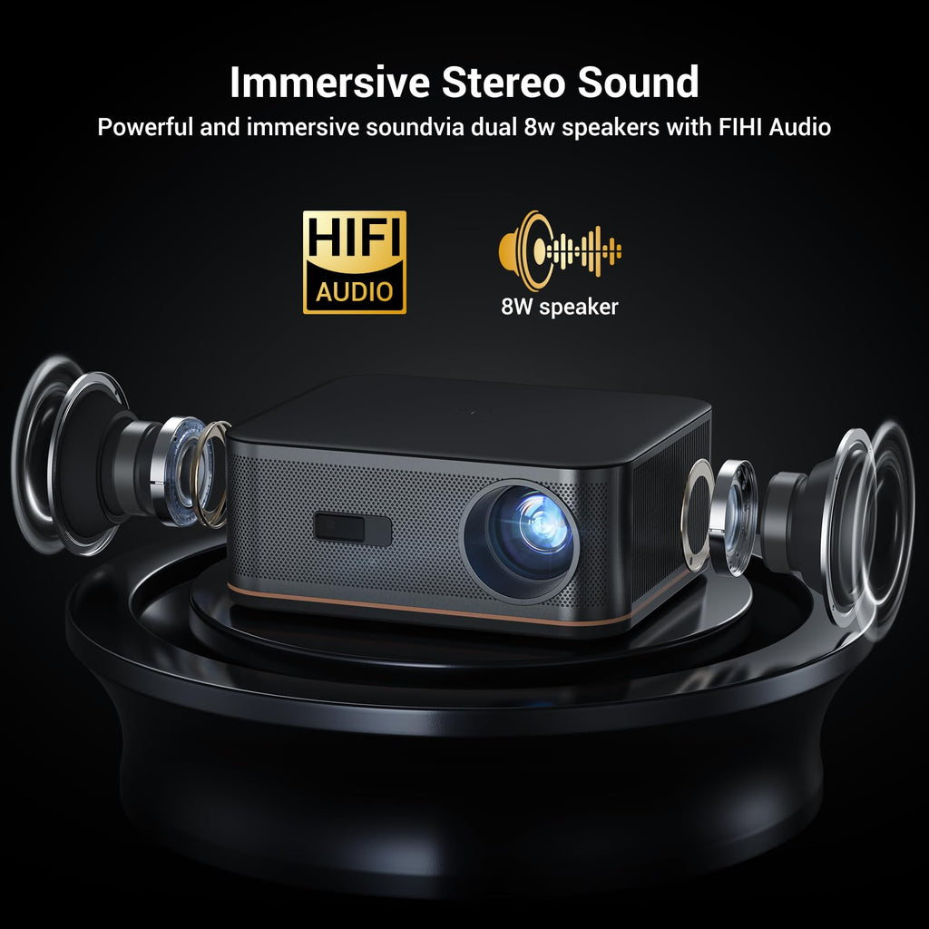 HAPPRUN 2000 ANSI 4K Decoding Projector with WiFi and Bluetooth, Auto Focus | 300'' Display for Indoor/Outdoor, Portable Home Theater, Smart Movie Projector Compatible with Phone/TV Stick/PC/PS5
