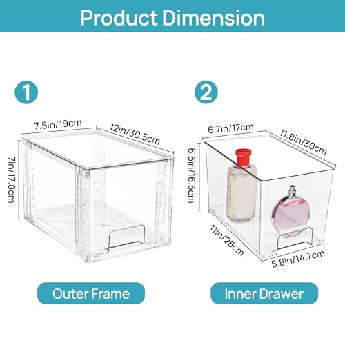 Vtopmart 4 Pack Large Stackable Storage Drawers, Clear