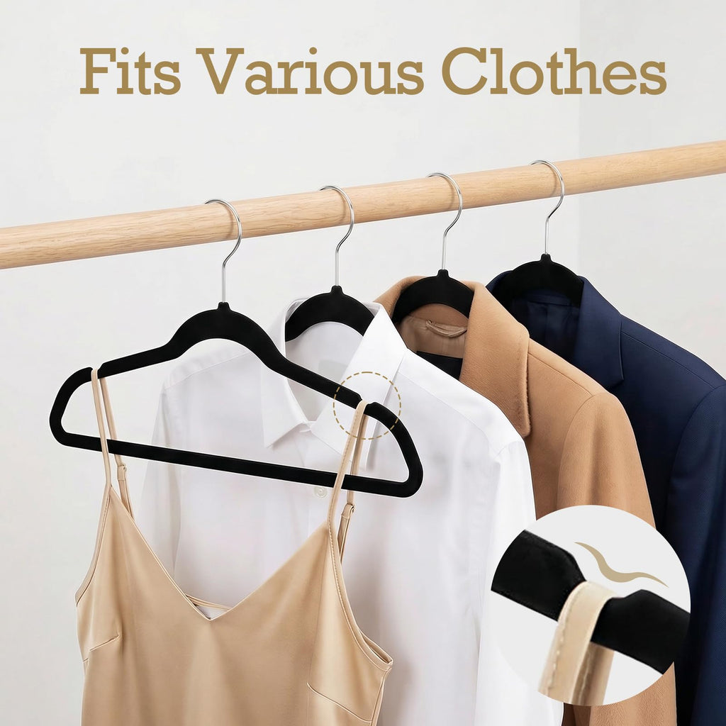 HOUSE DAY Black Velvet Hangers 60 Pack, Premium Non Slip Clothes Hangers | Felt Hangers Slim Space Saving Hanger for Closet Organizer, Heavy Duty for Coat with 360° Rotating Silver Hook