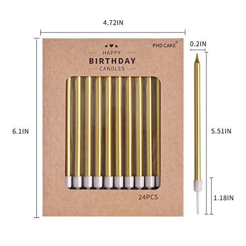 PHD CAKE Gold Long Thin Metallic Birthday Candles, Cake Candles, Birthday Parties, Wedding Decorations, Party Candles, Cake Decorations