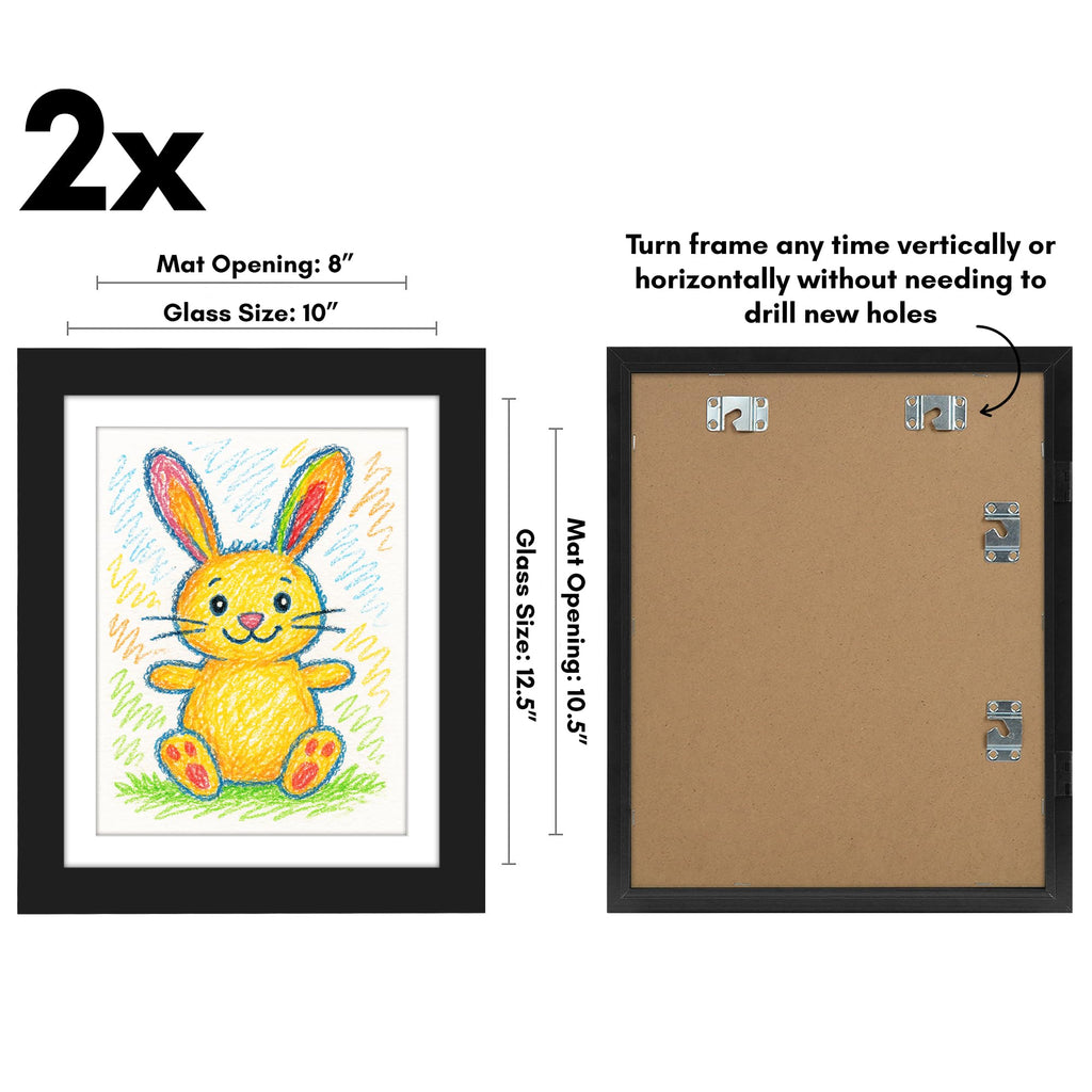 Americanflat 8.5x11 Changeable Kids Art Frame 2-Pack - Black | Holds 100 art pieces, magnetic front door, built-in keyholes for wall display, stores finished artwork