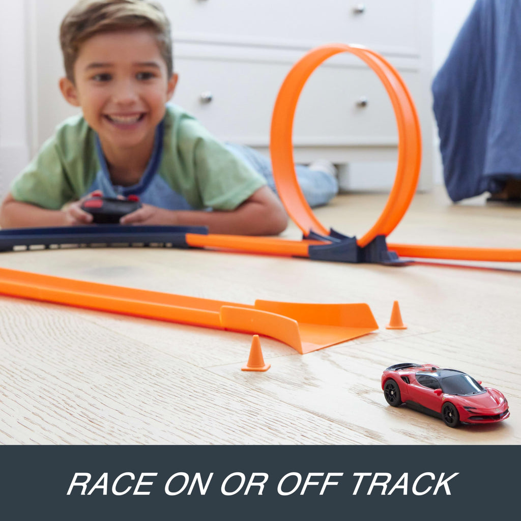 Hot Wheels RC Ferrari SF90 Stradale Assetto Fiorano, Toy Car | Remote-Control 1:64 Scale Toy Car Recharges with USB Cable, Race On and Off Track, Booster Button for Speed