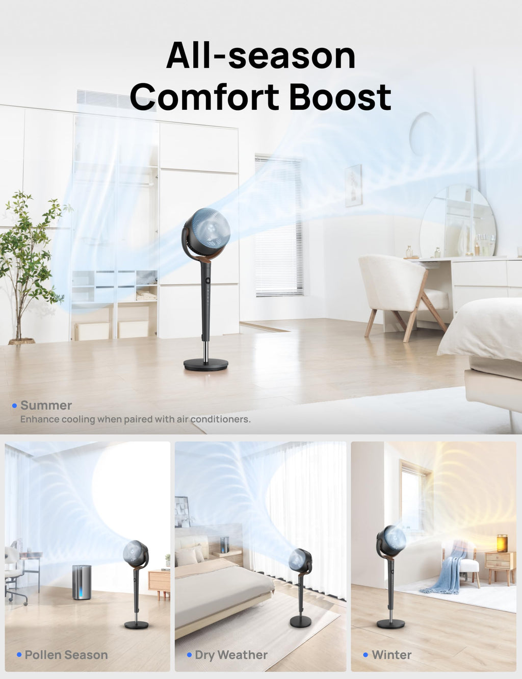 DREO Pedestal Fan for Bedroom, 100ft Airflow, Quiet DC Motor Standing Fan | 9 Speeds & 4 Modes, 120° Manual Vertical Tilt Floor Fan, 37-42" Adjustable Height, 8H Timer for Home Office