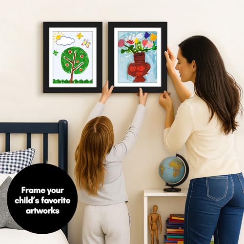 Americanflat 8.5x11 Changeable Kids Art Frame 2-Pack - Black | Holds 100 art pieces, magnetic front door, built-in keyholes for wall display, stores finished artwork