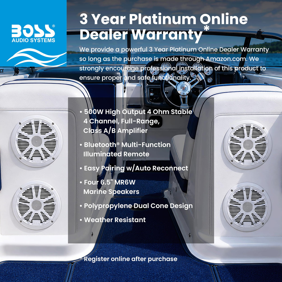 BOSS Audio Systems ASK904B.64 Marine Bluetooth 6.5in Speakers & Amplifier