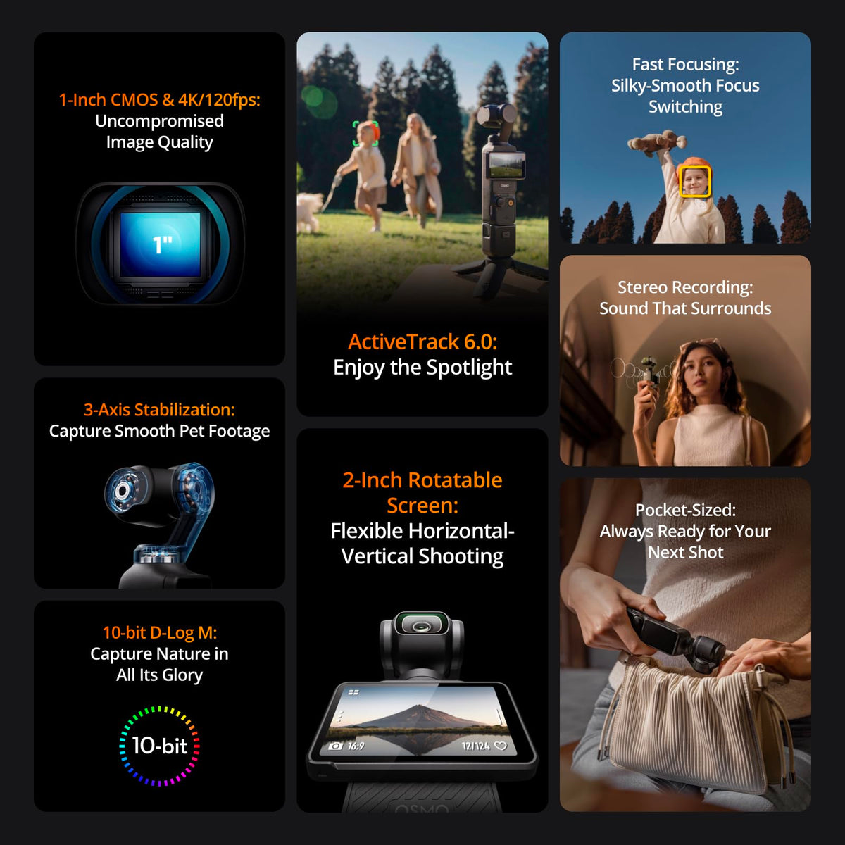 DJI Osmo Pocket 3 Creator Combo, Vlogging Camera with 1'' CMOS & 4K/120fps | 3-Axis Stabilization, Spotlight Follow, Fast Focusing, Mic Included for Clear Sound, Small Camera for Photography