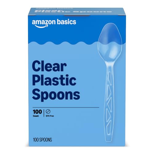Amazon Basics Disposable Clear Plastic Spoons, Premium Quality, 100 Count, Large Pack, Packaging May Vary