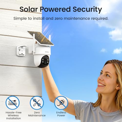 aosu D1 Classic 4-Cam Kit, Security Cameras Wireless Outdoor, Solar Powered | No Subscription Required, 32GB Built-in Storage, 360° Auto Tracking, 2K (3MP) Full-Color Night Vision, Easy Install