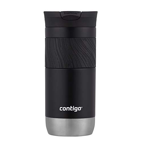 Contigo Byron Vacuum-Insulated Stainless Steel Travel Mug, Licorice, 16oz | Leak-Proof Lid, Thermalock Insulation, Hot 6 Hrs or Cold 12 Hrs, One-Handed Drinking, Textured Grip, Fits Car Cup Holders